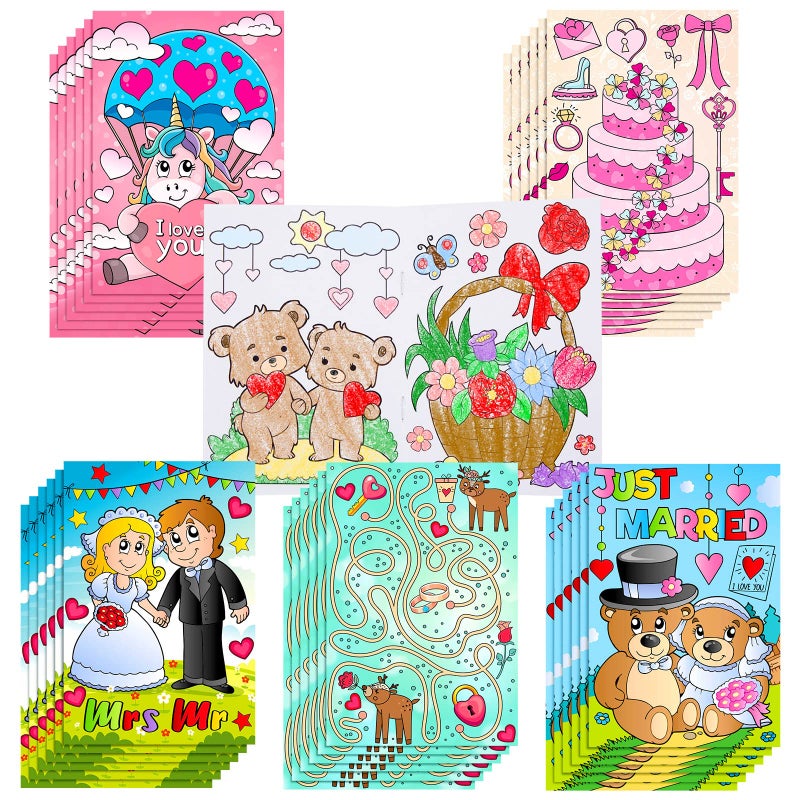 Eersida 30 Count Wedding Coloring Books Activity Set 40 Pages Valentine Activities Kits Fun Activities Wedding Day Coloring Book for Table Reception Favors - Image 4
