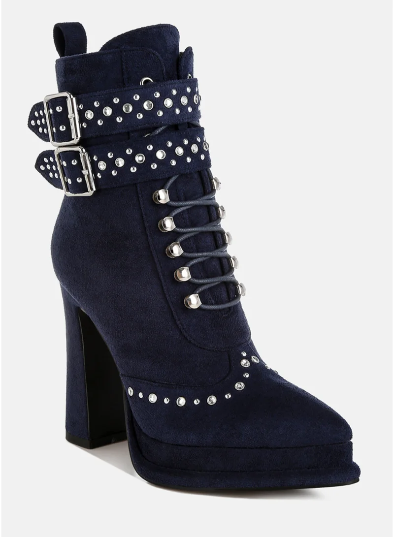 London Rag SH5323_NAVY London Rag Harness Detail Lace Up Boots in Navy for Women | Best Price UAE
