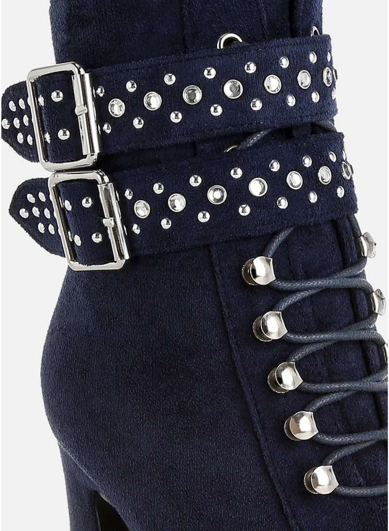 London Rag SH5323_NAVY London Rag Harness Detail Lace Up Boots in Navy for Women | Best Price UAE