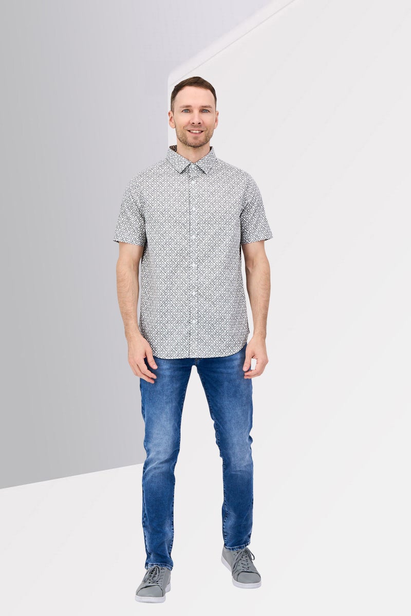 Karl Lagerfeld Men Regular Fit Allover Print Short Sleeve Casual Shirt, Grey - Image 4