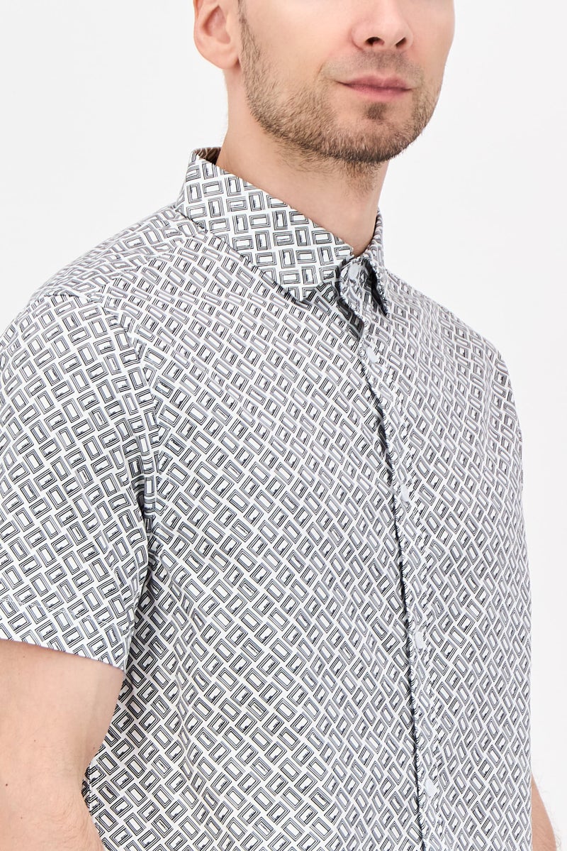 Karl Lagerfeld Men Regular Fit Allover Print Short Sleeve Casual Shirt, Grey - Image 2