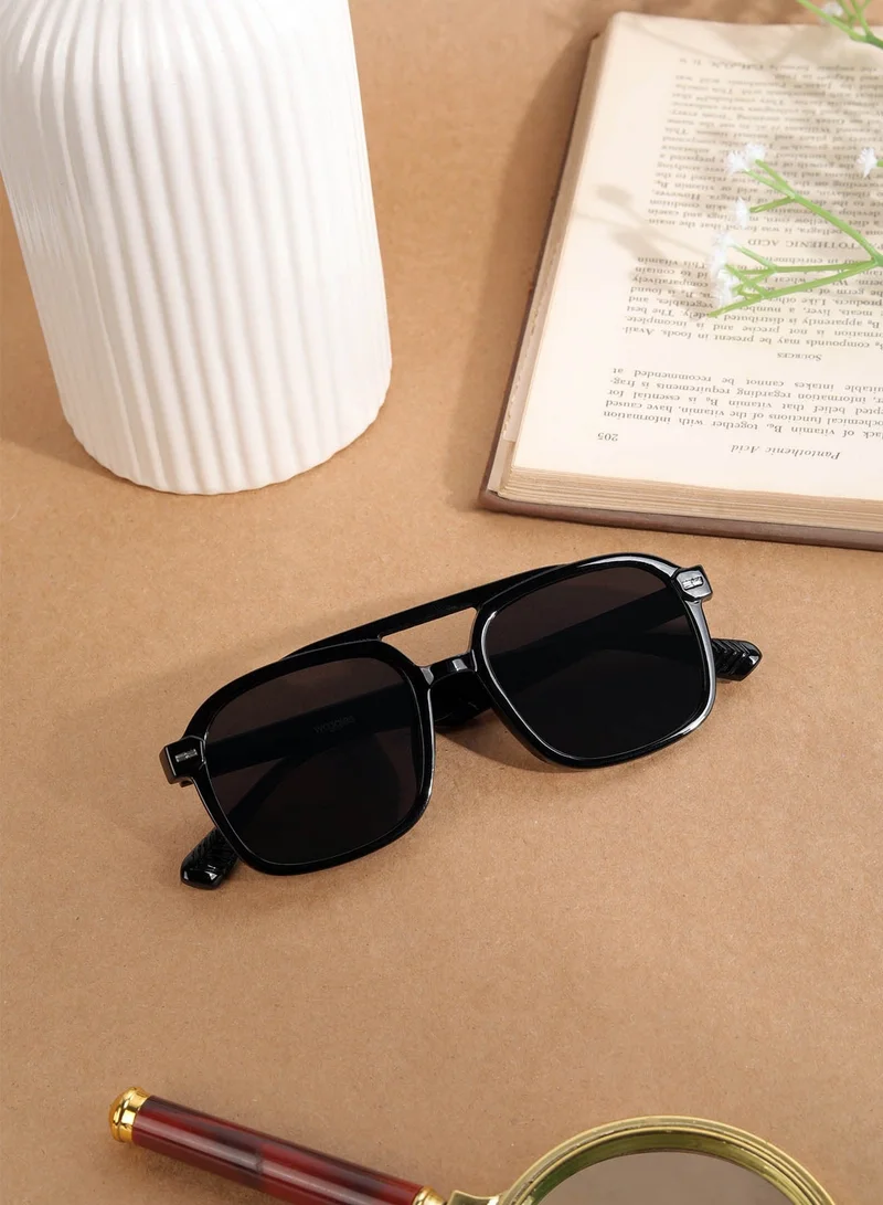 Woggles Designer Black Square Sunglasses| Men &amp; Women| 100% Uv Protection