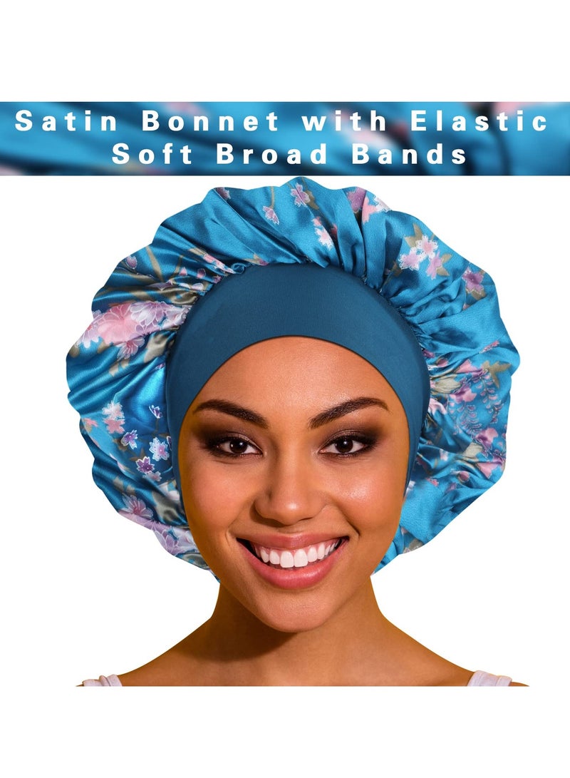 Satin Bonnet Hair Bonnet for Sleeping- 4 Pack Large Bonnets for Women with Elastic Soft Band for Curly Hair Braids - Image 2