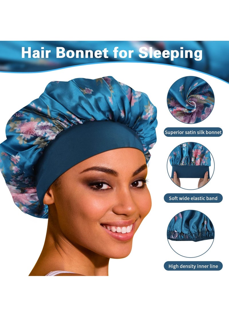 Satin Bonnet Hair Bonnet for Sleeping- 4 Pack Large Bonnets for Women with Elastic Soft Band for Curly Hair Braids - Image 5
