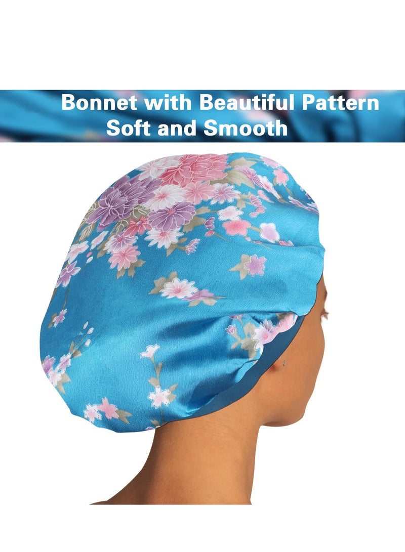 Satin Bonnet Hair Bonnet for Sleeping- 4 Pack Large Bonnets for Women with Elastic Soft Band for Curly Hair Braids - Image 3
