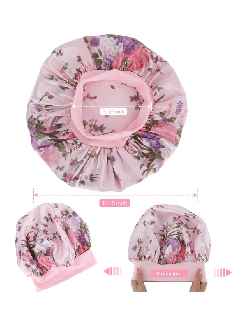 Satin Bonnet Hair Bonnet for Sleeping- 4 Pack Large Bonnets for Women with Elastic Soft Band for Curly Hair Braids - Image 4