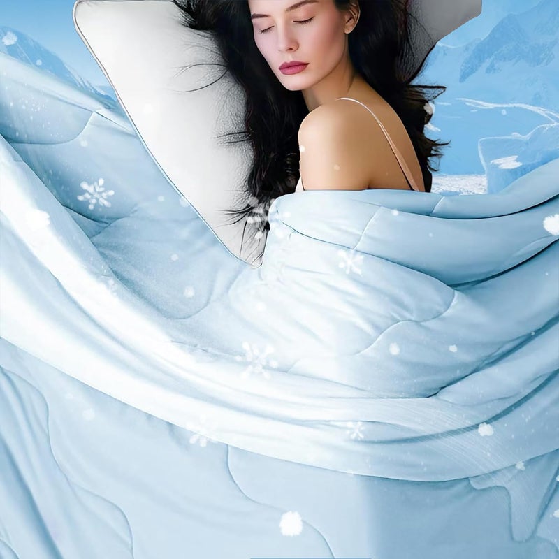 DOWNCOOL Cooling Comforter Twin Size, Blue Cooling Blanket for Hot Sleeper | Lightweight & Breathable Blanket for Night Sweats,Dual-Side Cooling Summer Bedding,68"X90" - Image 1
