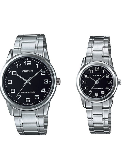 Casio Stainless steel Black Dial Couple Watch MTP/LTP-V001D-1BUDF