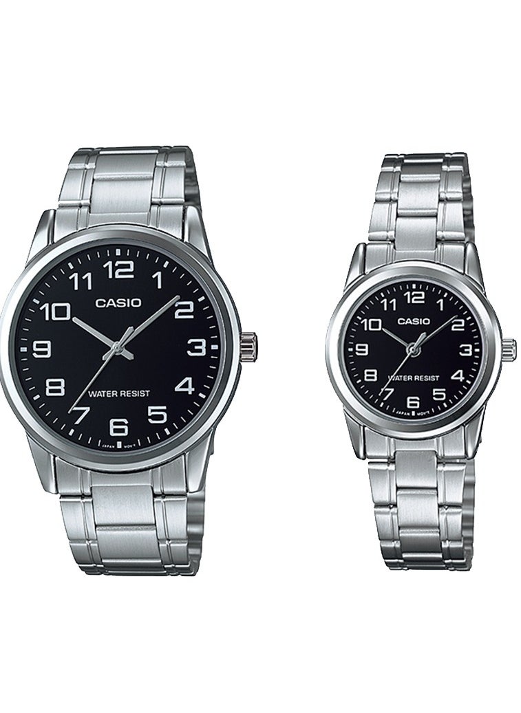 CASIO Casio Stainless steel Black Dial Couple Watch MTP/LTP-V001D-1BUDF  - Image 1