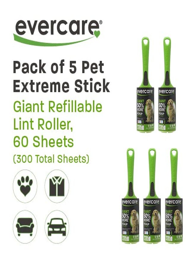 Evercare Pack of 5 Pet Extreme Stick Giant Refillable Lint Roller, 60 Sheets - Image 2