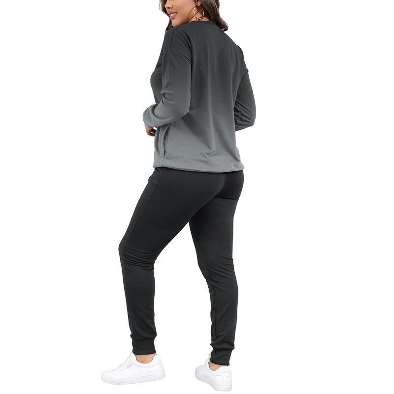 HBQ Two Piece Outfits For Women Casual Long Sleeve Sweatsuits Jogger Tracksuits Lounge Sets With Pockets-Gradient-L - Image 4