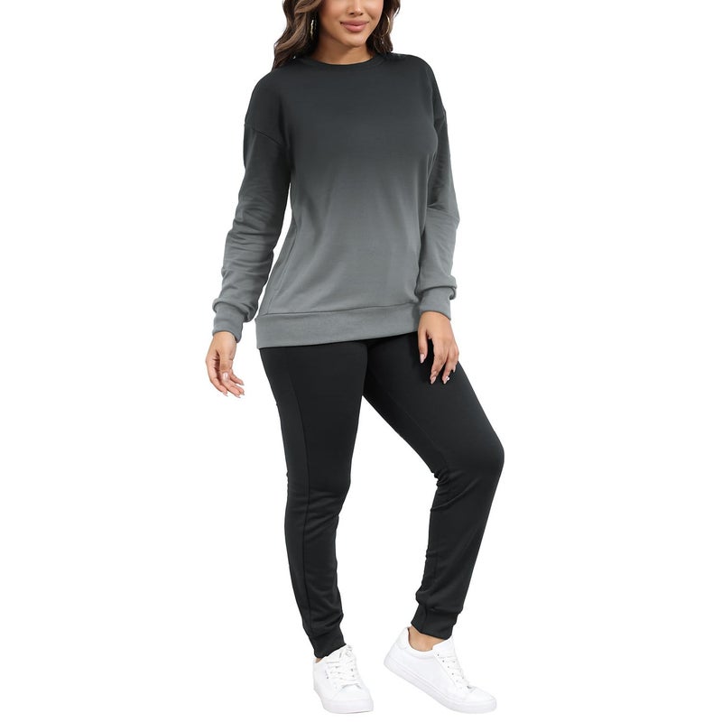 HBQ Two Piece Outfits For Women Casual Long Sleeve Sweatsuits Jogger Tracksuits Lounge Sets With Pockets-Gradient-L - Image 3
