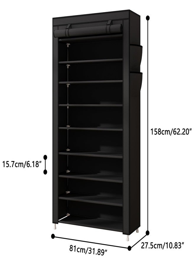 Laiensia 9-Tier Vertical Shoe Rack Organizer, Space Saving Shoe Storage Organizer, Non-Woven Cover Shoe Shelf Holds 36-45 Pairs for Bedroom, Hallway, Closet Entryway, Black - Image 2