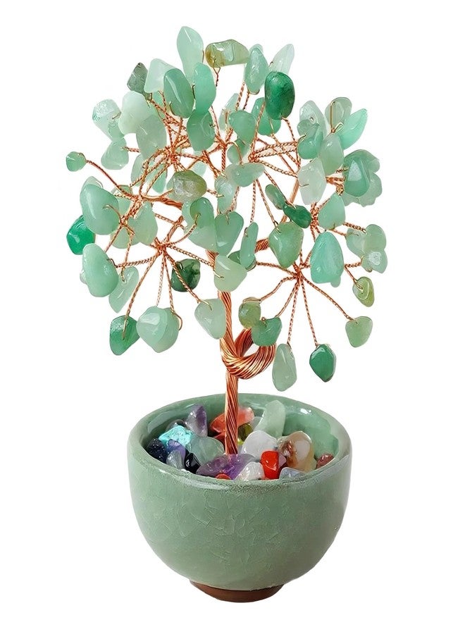 Chiorgone Green Aventurine Crystal Money Tree - Feng Shui Bonsai for Luck & Prosperity, Tabletop Decor for Home Office Artificial Trees with Green Ceramic Pot - Image 1