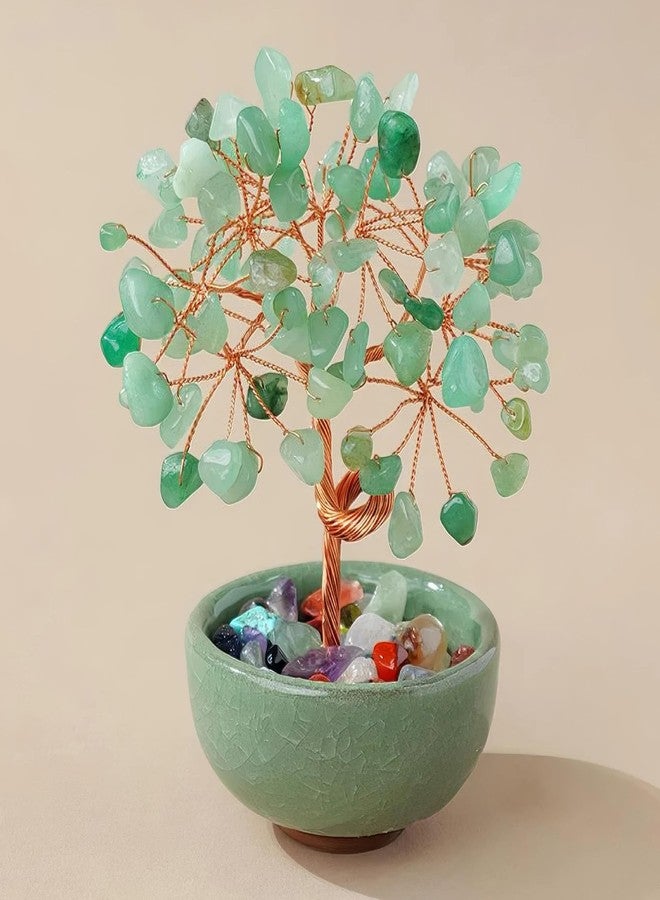 Chiorgone Green Aventurine Crystal Money Tree - Feng Shui Bonsai for Luck & Prosperity, Tabletop Decor for Home Office Artificial Trees with Green Ceramic Pot - Image 5