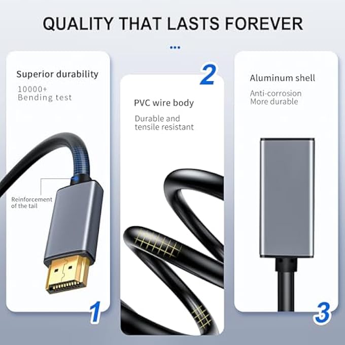 rayihni HDMI TO DISPLAYPORT ADAPTER 4K60HZ HIGH SPEED HDMI MALE TO DISPLAY PORT FEMALE CONVERTER CABLE FOR PC GRAPHICS CARD LAPTOP PS5/4 - Image 3