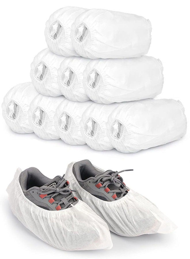 Disposable Shoe Covers, 100 Pack(50 Pairs) Non Slip Shoe Booties Cover, Dustproof Breathabl Shoe Booties Covers for Home, Real Estate, Workplace, Construction, Floor, Travel (White)  - Image 1