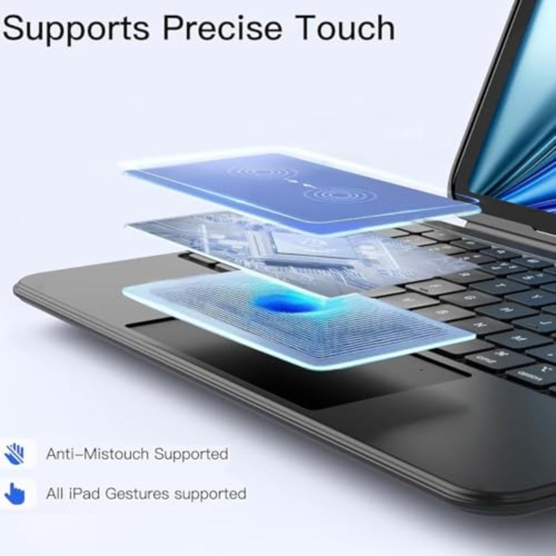 لوحة مفاتيح سحرية قابلة للفصل لجهاز iPad Mini 6th/7th Gen 2021/2024 8.3 بوصة: ألومنيوم، أسود، بلوتوث مغناطيسي مع حامل، لوحة تتبع متعددة اللمس، إضاءة خلفية 7 ألوان - Image 3