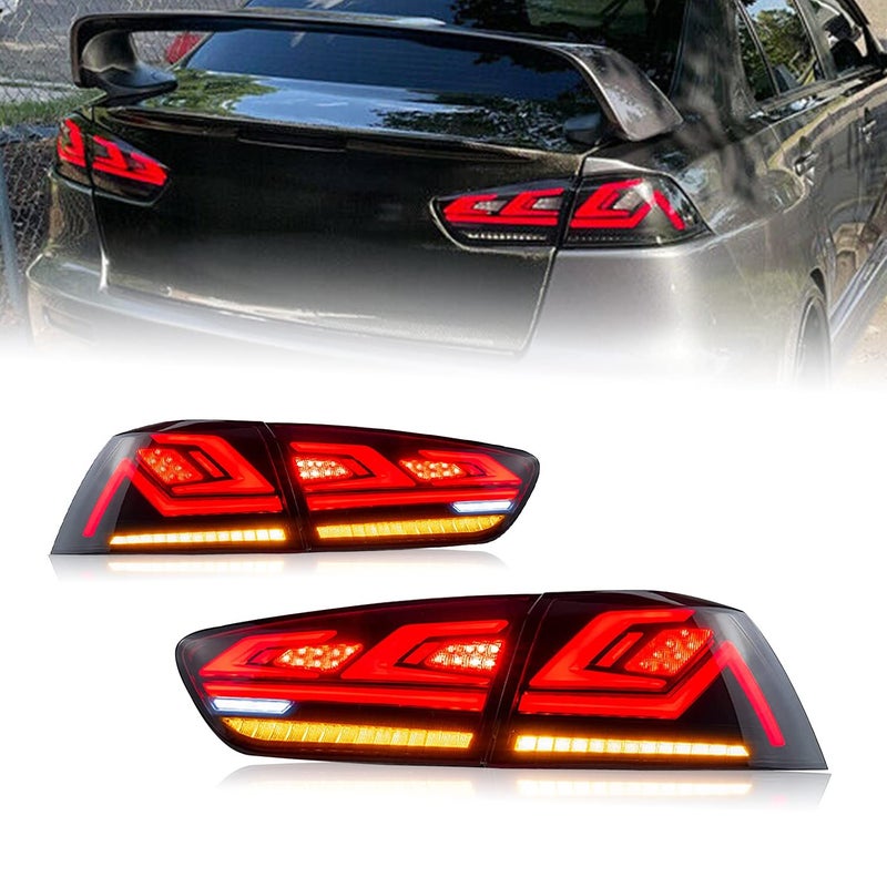 HCMOTIONZ HCmotion LED Tail lights Assembly for Mitsubishi Lancer EVO X 20082020 Smoked Tail Lamp Assembly with Start Up AnimationFull LED with Sequential Turn SignalPlugandplay V1Smoked