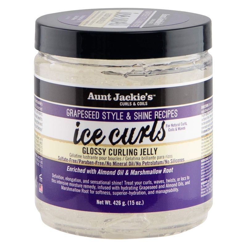 Aunt Jackie's Grapeseed Style and Shine Recipes Ice Curls Glossy Curling Jelly, Hydrates, Softens, Makes Waves, Curls and Coils Easier to Style, 15oz - Image 1