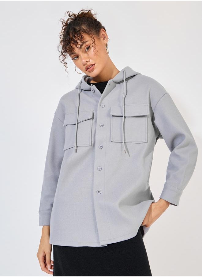 Styli - Oversized Longline Wool Like Shacket with Hood - Image 1
