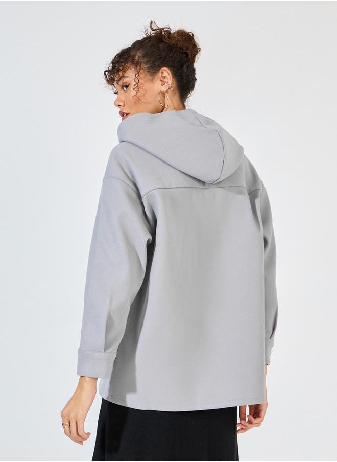 Styli - Oversized Longline Wool Like Shacket with Hood - Image 1