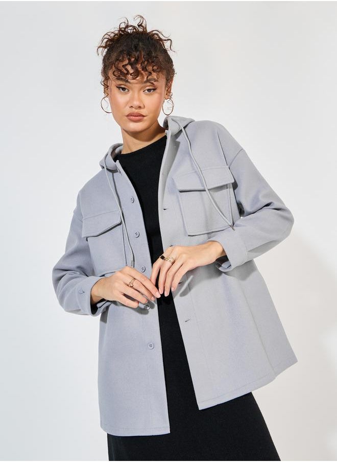 Styli - Oversized Longline Wool Like Shacket with Hood - Image 1