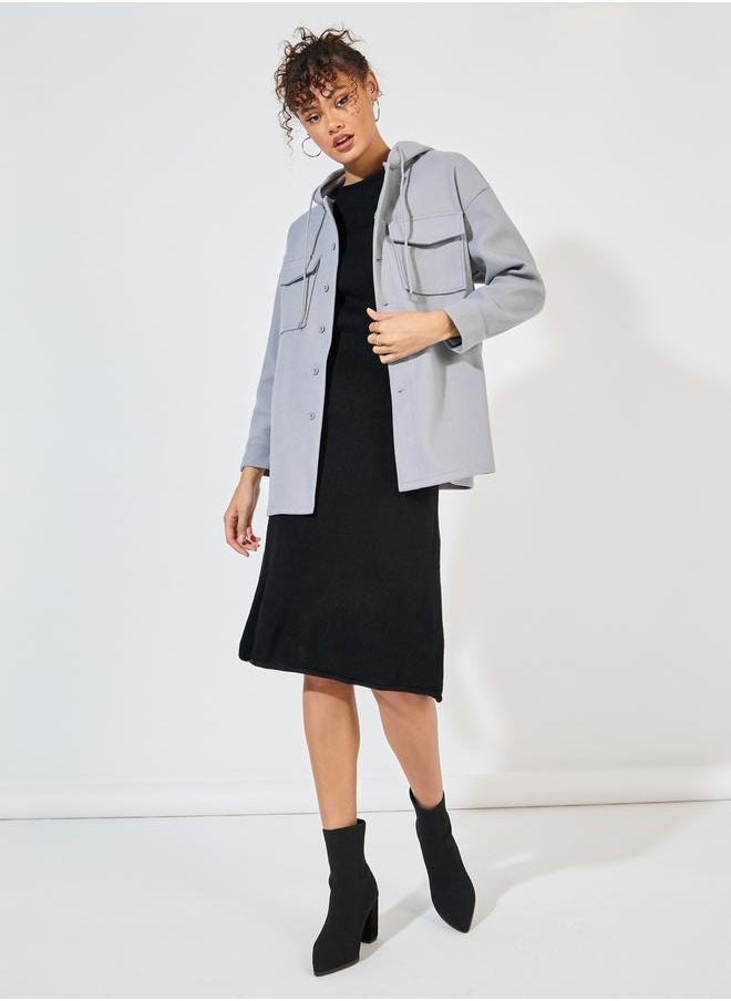 Styli - Oversized Longline Wool Like Shacket with Hood - Image 1