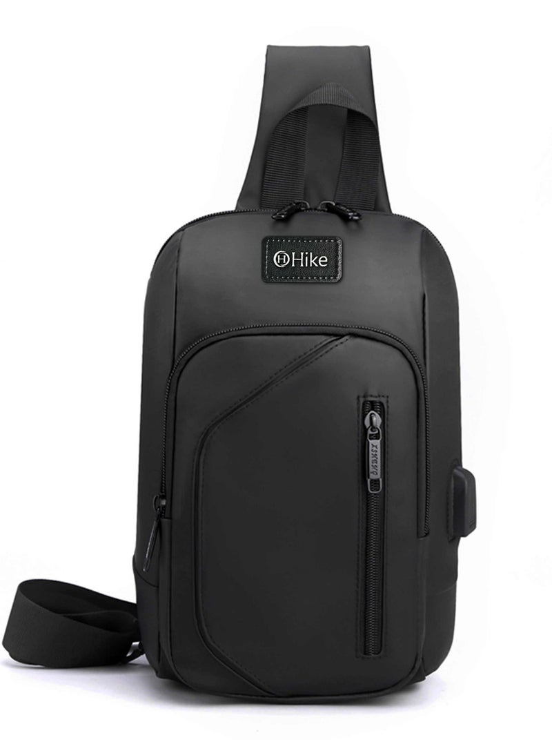 HIKE Crossbody Sling Bag Synthetic Water Resistant Unisex Small Shoulder Bag with Built in USB Port for Business Travel Outdoor Shopping, HK2032, Black - Image 3