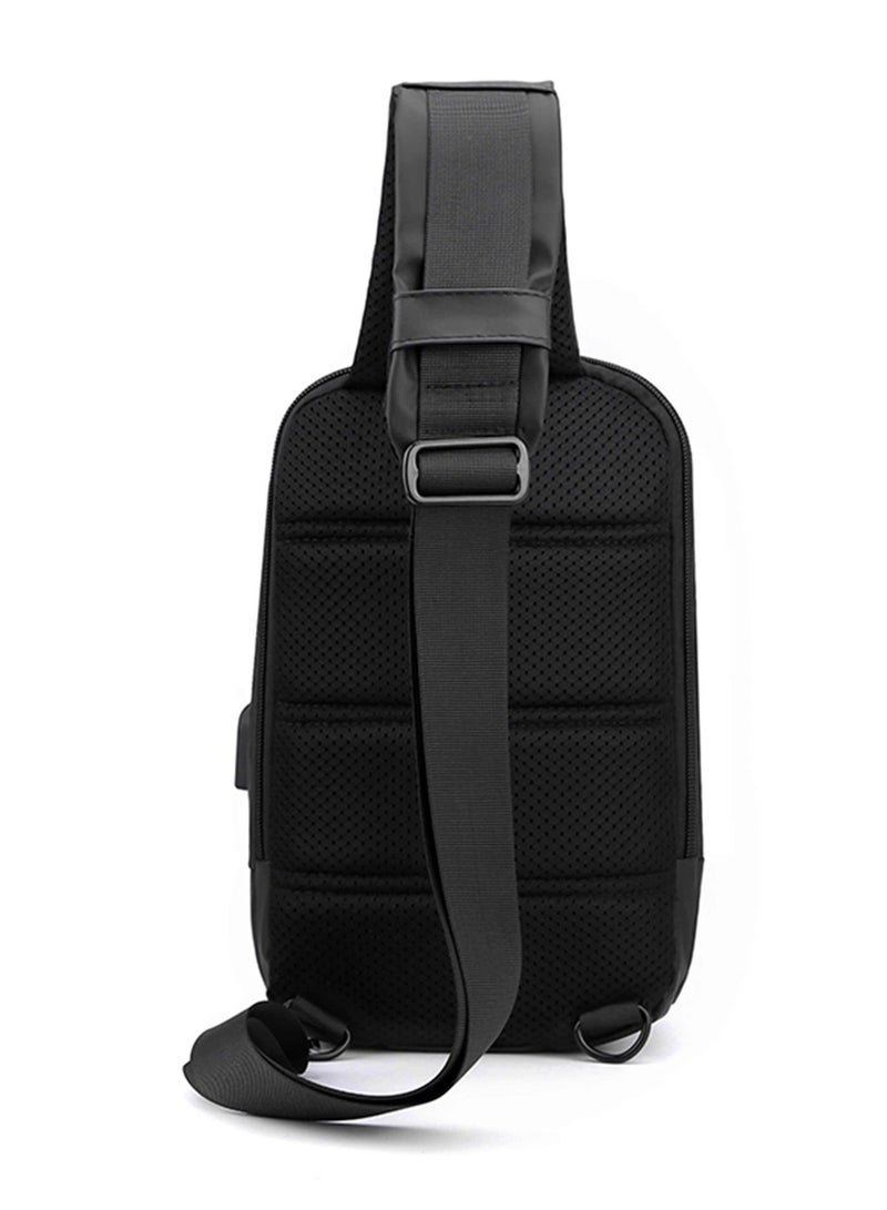 HIKE Crossbody Sling Bag Synthetic Water Resistant Unisex Small Shoulder Bag with Built in USB Port for Business Travel Outdoor Shopping, HK2032, Black - Image 5