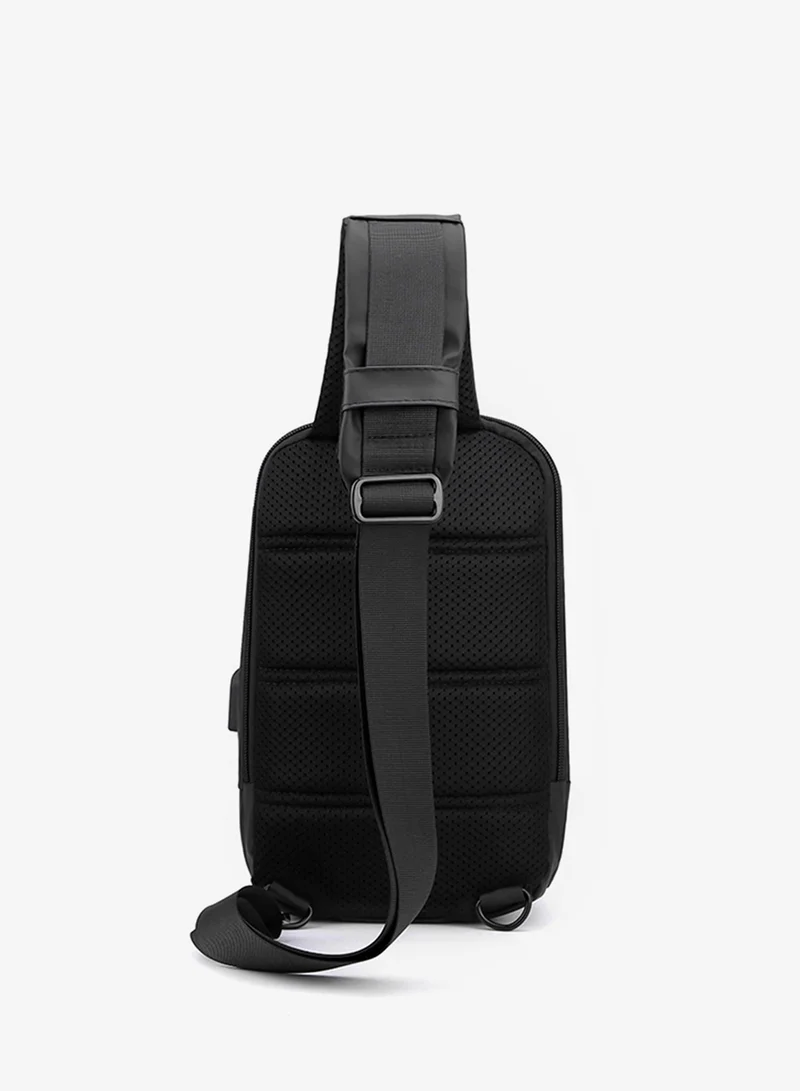 Hike Black Crossbody Sling Bag Synthetic Water Resistant Unisex Small Shoulder Bag with Built in USB Port for Business Travel Outdoor Shopping, HK2032, Black  | Best Price UAE