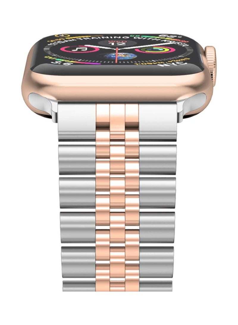 Compatible with Apple Watch Band 41mm 40mm 38mm, Stainless Steel Heavy Band with Butterfly Folding Clasp Link Bracelet for iWatch Series8/7/6/SE Series 5/4/3/Men Women ,Silver/Rose Gold - Image 3
