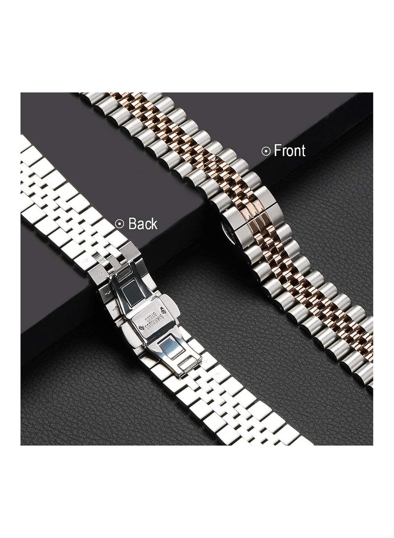 Compatible with Apple Watch Band 41mm 40mm 38mm, Stainless Steel Heavy Band with Butterfly Folding Clasp Link Bracelet for iWatch Series8/7/6/SE Series 5/4/3/Men Women ,Silver/Rose Gold - Image 4