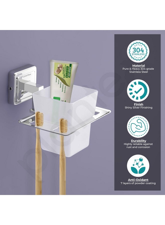 plantex Plantex 304 Grade Stainless Steel Toothbrush Holder/ABS Toothpaste Stand/Tumbler Holder for Bathroom - Decan (Chrome)  - Image 3
