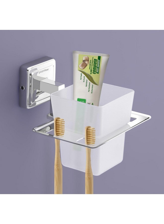 plantex Plantex 304 Grade Stainless Steel Toothbrush Holder/ABS Toothpaste Stand/Tumbler Holder for Bathroom - Decan (Chrome)  - Image 1