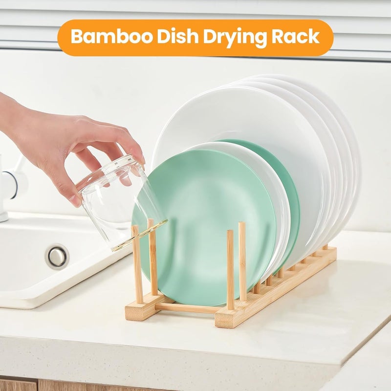 CELEORIS Bamboo Wooden Dish Drying Rack Plate Stand Holder for Kitchen Cabinet Storage Organizer for DishPlateCupPot LidCutting BoardBook Pack of1 - Image 2