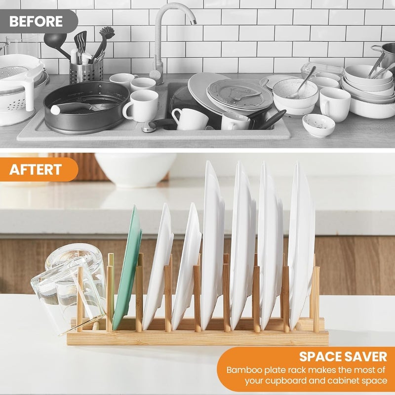 CELEORIS Bamboo Wooden Dish Drying Rack Plate Stand Holder for Kitchen Cabinet Storage Organizer for DishPlateCupPot LidCutting BoardBook Pack of1 - Image 5