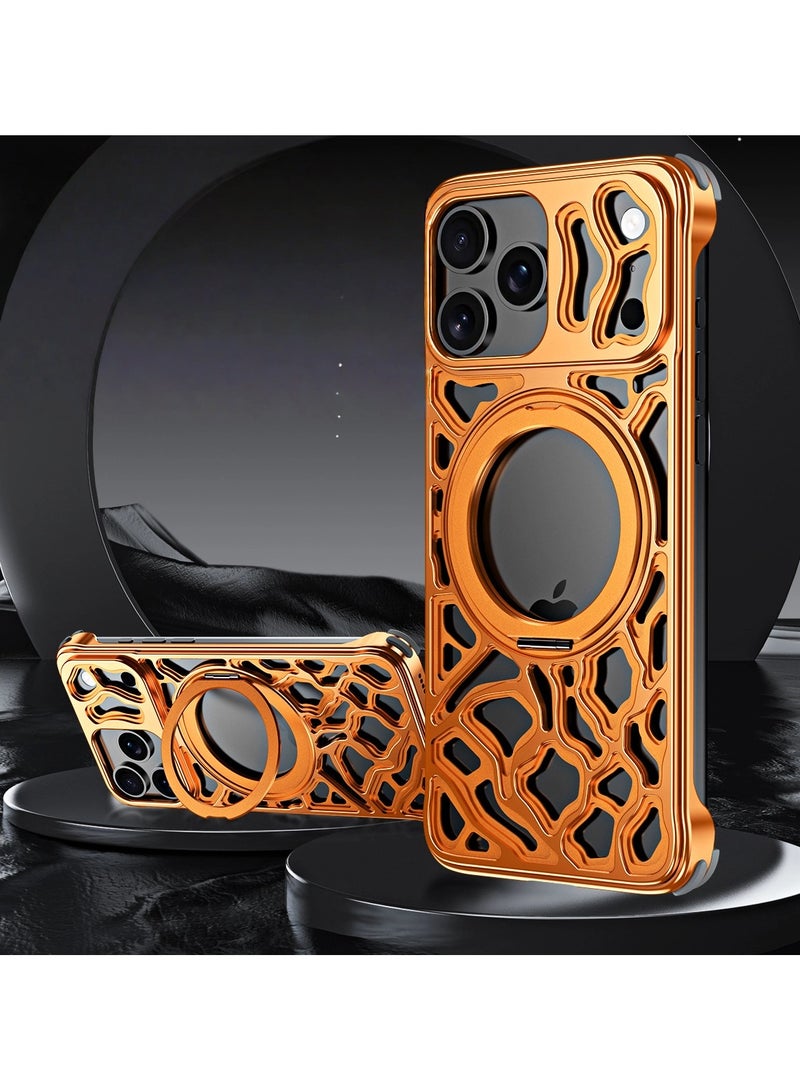 case for iPhone 17 Pro Max, Skeletonised metal swivel stand case, Strong magnetic suction anti-slip 360° swivel MagSafe Compatible