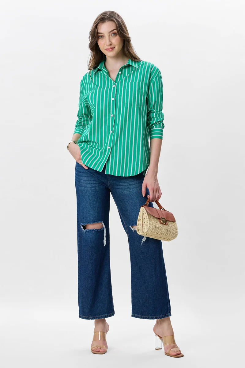 فيرجيو Stripes Cotton Oversized Shirt for Women