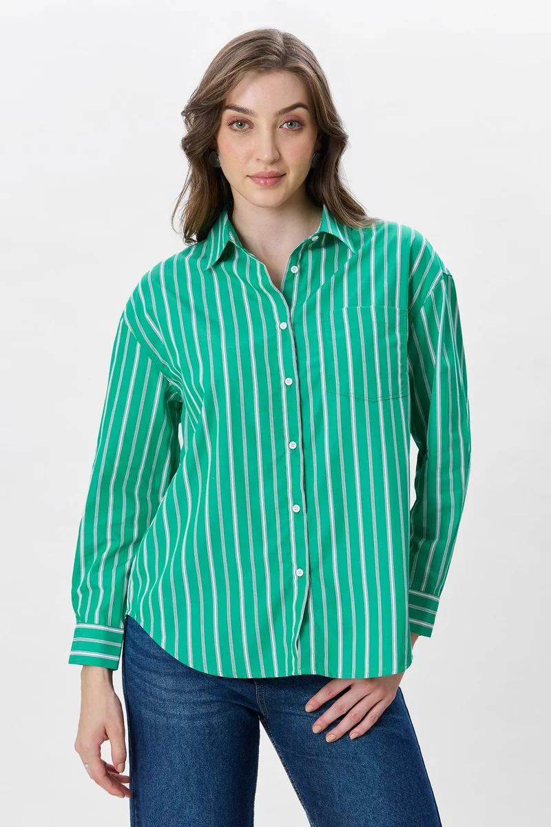 فيرجيو Stripes Cotton Oversized Shirt for Women