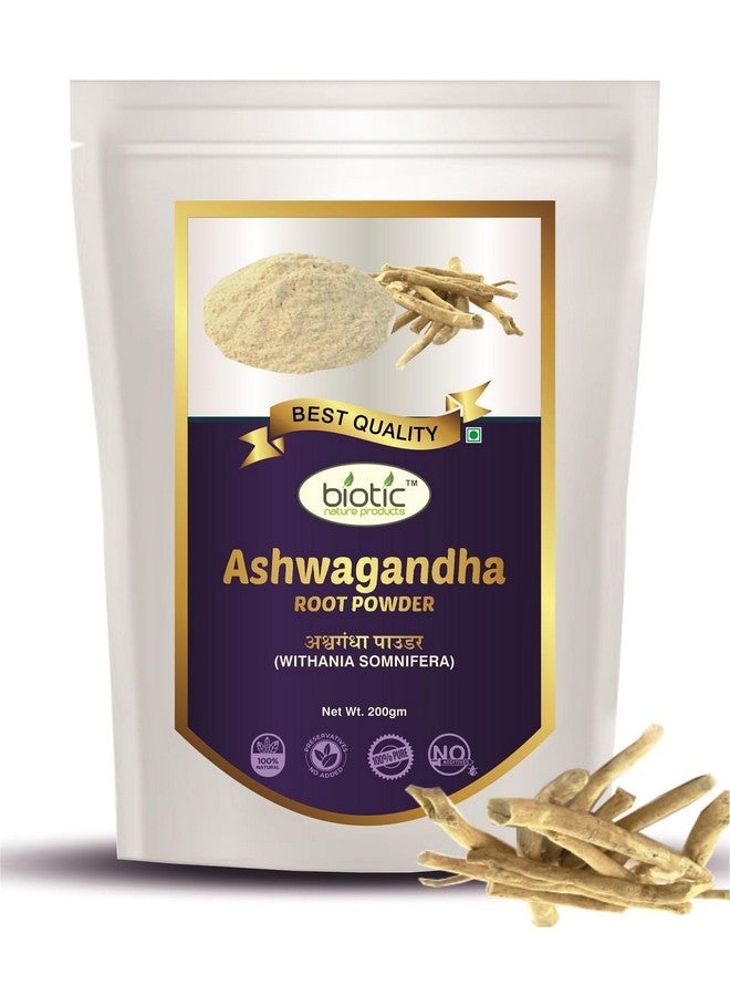 Biotic مسحوق أشواغاندا العضوي 200 جرام (ويثانيا سومنيفيرا) مسحوق أشواغاندا النقي - مسحوق جذر أشواغاندا للرجال والنساء - Image 1
