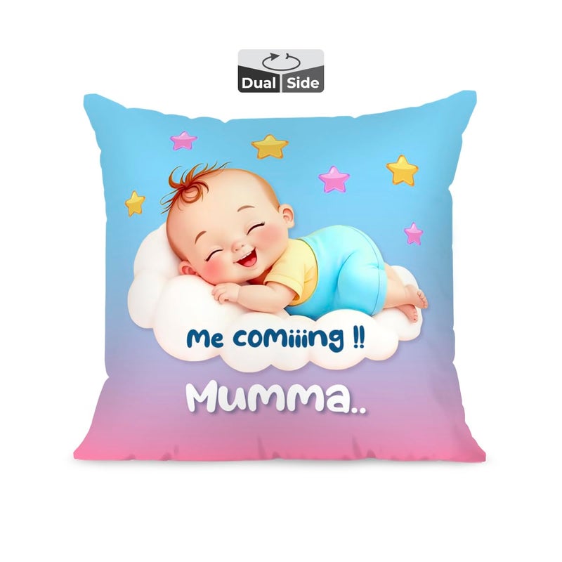 Brizberry ® Premium Throw Pillow Cushion, mom to be Gifts, Pregnant Woman Wife Sister, Coming Soon Mumma, Pregnancy Gift for Baby Shower, with Premium Filler Cushion (16 inch x 16 inch) (Design 7) - Image 1