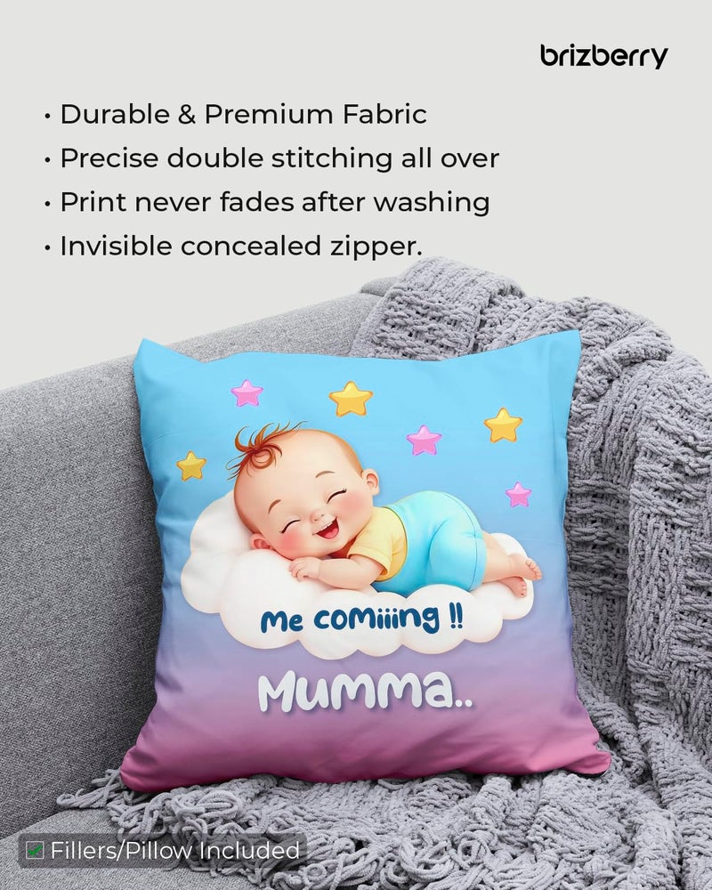 Brizberry ® Premium Throw Pillow Cushion, mom to be Gifts, Pregnant Woman Wife Sister, Coming Soon Mumma, Pregnancy Gift for Baby Shower, with Premium Filler Cushion (16 inch x 16 inch) (Design 7) - Image 5