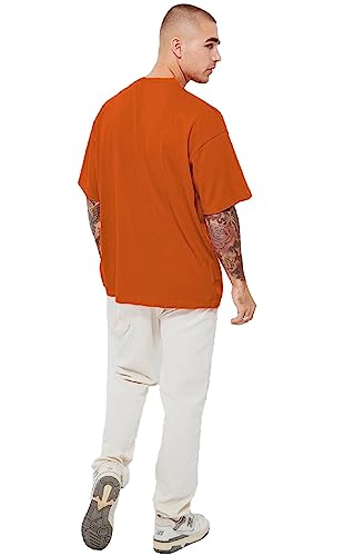 LEOTUDE Cotton Blend Men's Oversized Half Sleeve Round Neck T Shirt(Grl_Org_Grvy_P_Orng_2Xl), Orange - Image 3