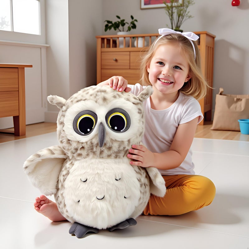 Ryttir 15.7 Inch Chubby Snowy Owl Stuffed Animal, Adventure Stuffed Owl Plush Toy, Brave Boy's and Girl's Room Decor, Funny Gift for Kids and Women - Image 3