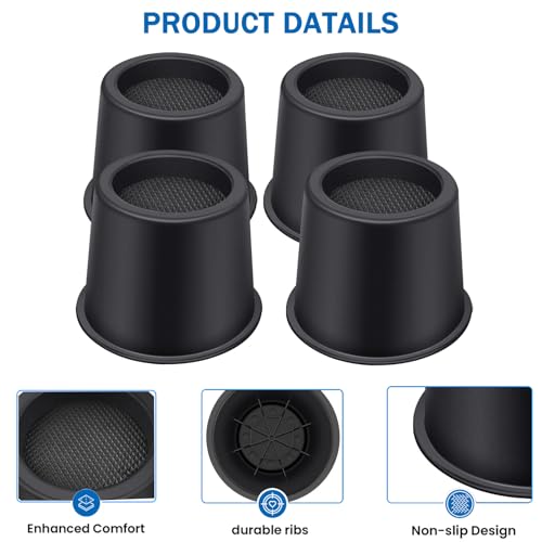 ANNKUT Bed Risers 4 Inch Heavy Duty, Round Furniture Risers for Bed Desk Table Sofa Couch，Bed Lifts Risers, Support up to 3300 Lbs(4 Pack Black) - Image 3