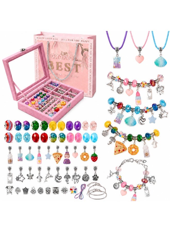 GRAFLO Girls' Bracelet Making Kit - 66-Piece Charm Set with Jewelry Box, Perfect DIY Craft Gift for Kids & Teens - Image 1