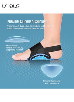 Unique Orthotic Arch Support - Foot Brace With Gel Inserts Insole - Adjustable Compression Bands w/Gel Pads for Flat Feet, High & Fallen Arches - Comfortable Plantar Fasciitis Brace for Day & Night (Black)  - Image 2