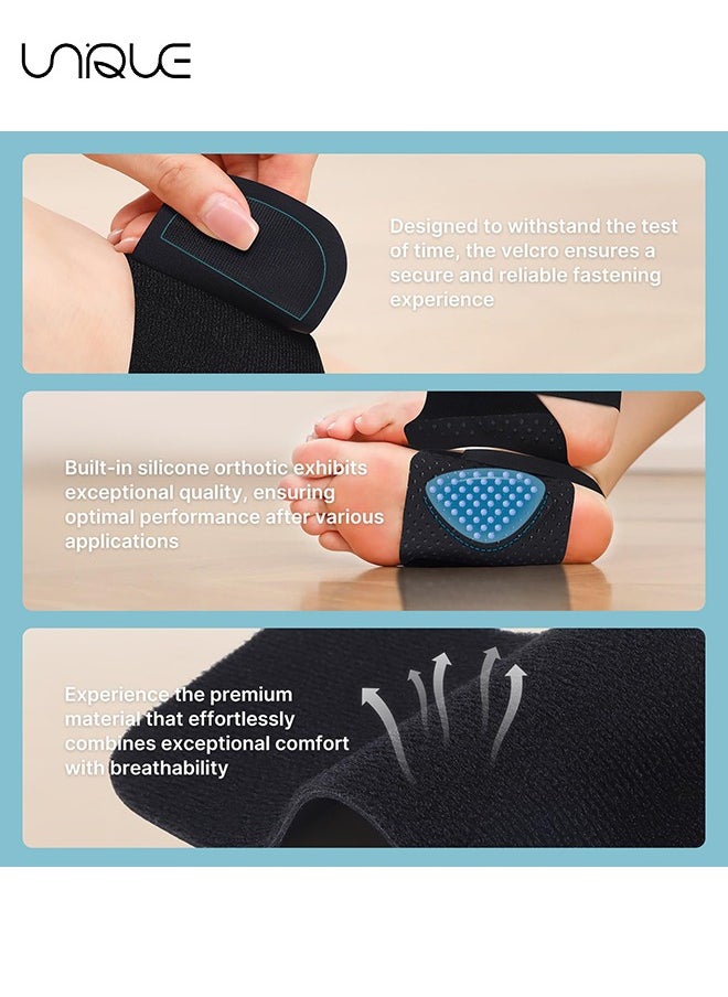 Unique Orthotic Arch Support - Foot Brace With Gel Inserts Insole - Adjustable Compression Bands w/Gel Pads for Flat Feet, High & Fallen Arches - Comfortable Plantar Fasciitis Brace for Day & Night (Black)  - Image 3