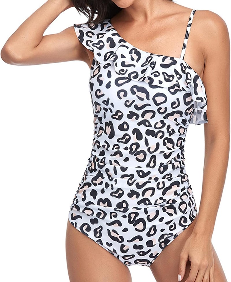 كلاراكو ملابس سباحة نسائية من قطعة واحدة بكتف واحد من كلاركو بطبعة جلد النمر مع كشكشة، ملابس سباحة ... - Image 3